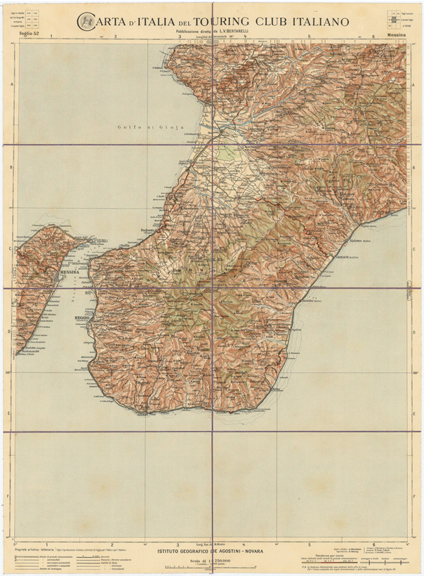 (N:1260) CARTA D'ITALIA DEL TOURING CLUB ITALIANO - Foglio 52 MESSINA (B0007952) Carte e stampe antiche: riproduzione a colori su carta (formato A2)