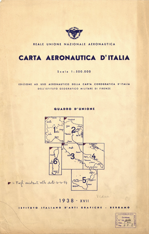 (N:690) CARTA AERONAUTICA D'ITALIA - Quadro d'unione (B0008067) Carte e stampe antiche: riproduzione a colori su carta (formato A2)