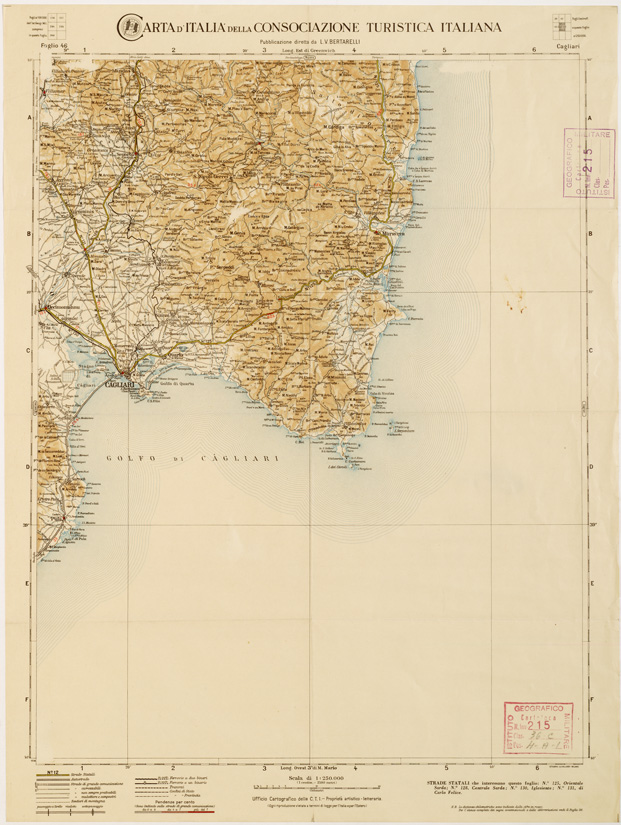 (N:1316) CARTA D'ITALIA DEL TOURING CLUB ITALIANO PUBBLICAZIONE DIRETTA L.V. BERTARELLI - Foglio 46 - Cagliari. (B0008089) Carte e stampe antiche: riproduzione a colori su carta (formato A2)