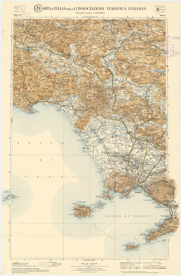 (N:1304) CARTA D'ITALIA DEL TOURING CLUB ITALIANO PUBBLICAZIONE DIRETTA DA L.V. BERTARELLI - Foglio 35 - Napoli. (B0008100) Carte e stampe antiche: riproduzione a colori su carta (formato A2)