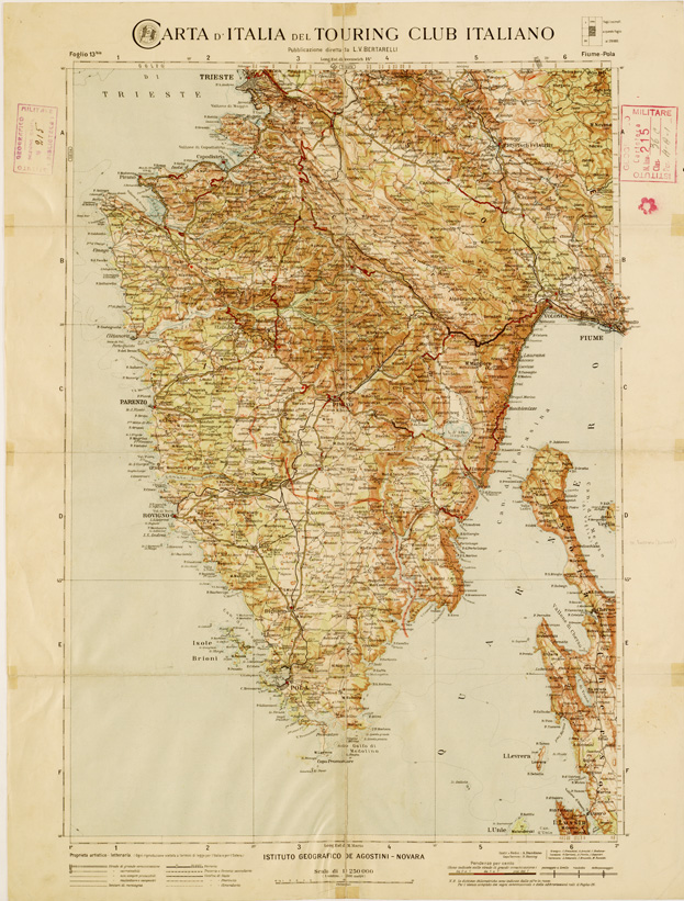(N:1277) CARTA D'ITALIA DEL TOURING CLUB ITALIANO PUBBLICAIONE DIRETTA DA L.V. BERTARELLI.. - Foglio 13 bis - Fiume - Pola. (B0008124) Carte e stampe antiche: riproduzione a colori su carta (formato A2)
