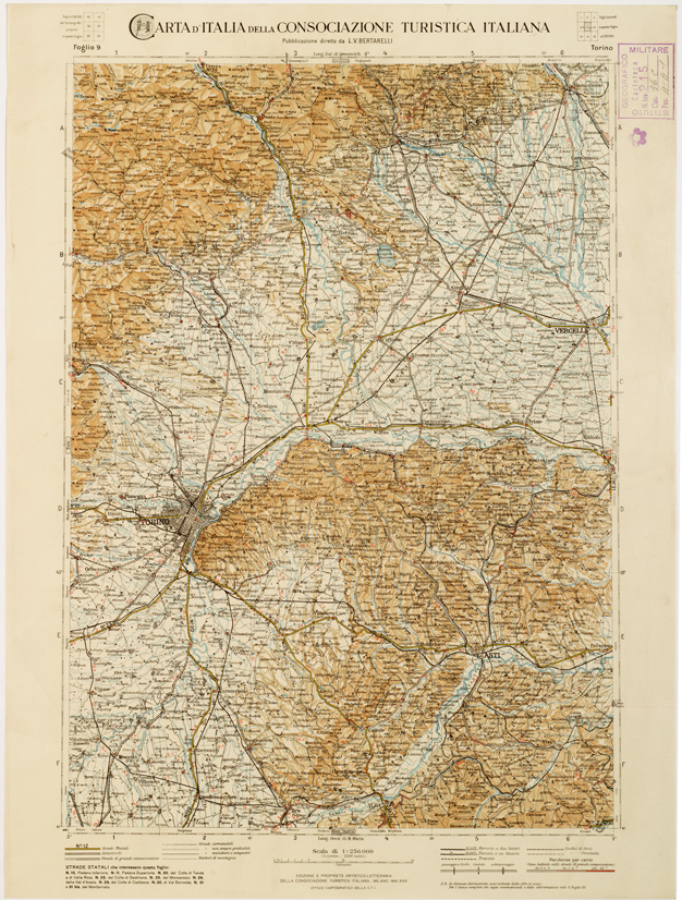 (N:1334) CARTA D'ITALIA DEL TOURING CLUB ITALIANO PUBBLICAZIONE DIRETTA DA L.V. BERTARELLI - Foglio 9 - Torino. (B0008129) Carte e stampe antiche: riproduzione a colori su carta (formato A2)