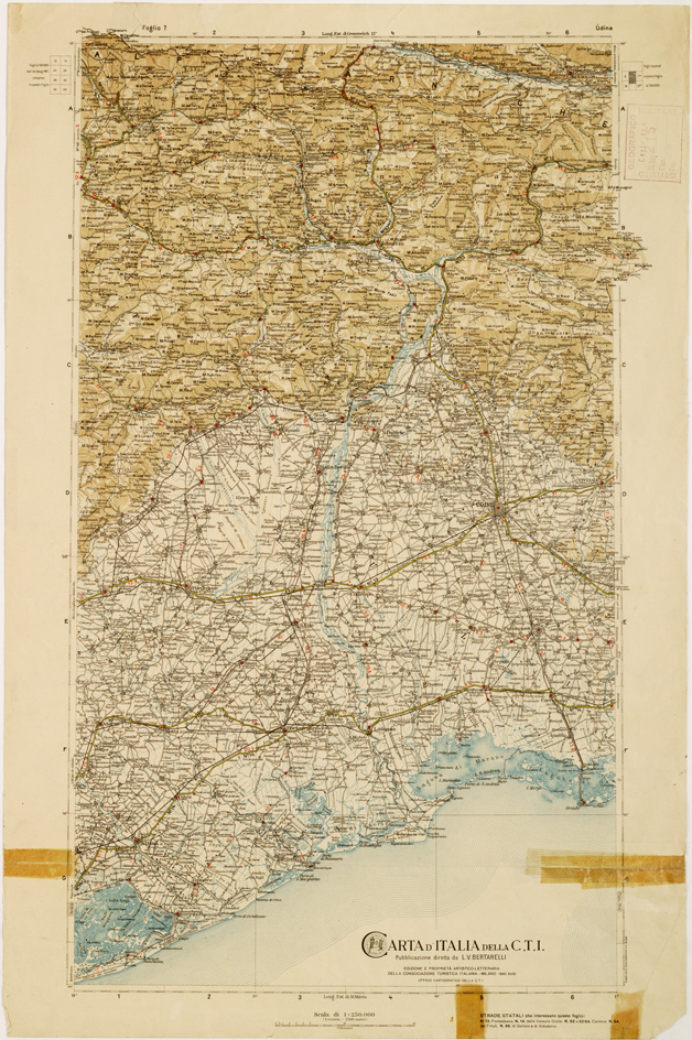 (N:1332) CARTA D'ITALIA DEL TOURING CLUB ITALIANO PUBBLICAZIONE DIRETTA DA L.V. BERTARELLI  - Foglio 7 - Udine. (B0008131) Carte e stampe antiche: riproduzione a colori su carta (formato A2)