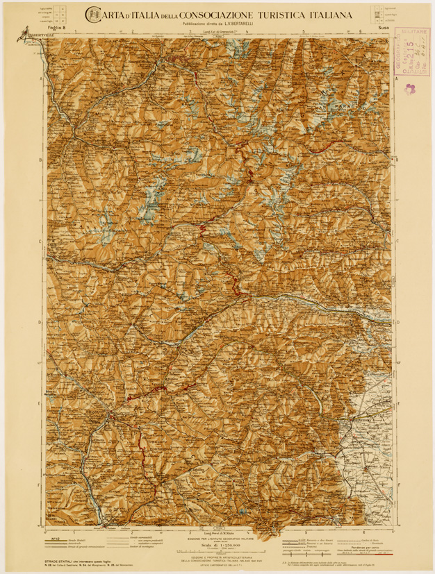 (N:1333) CARTA D'ITALIA DEL TOURING CLUB ITALIANO PUBBLICAZIONE DIRETTA DA L.V. BERTARELLI - Foglio 8 - Susa. (B0008132) Carte e stampe antiche: riproduzione a colori su carta (formato A2)