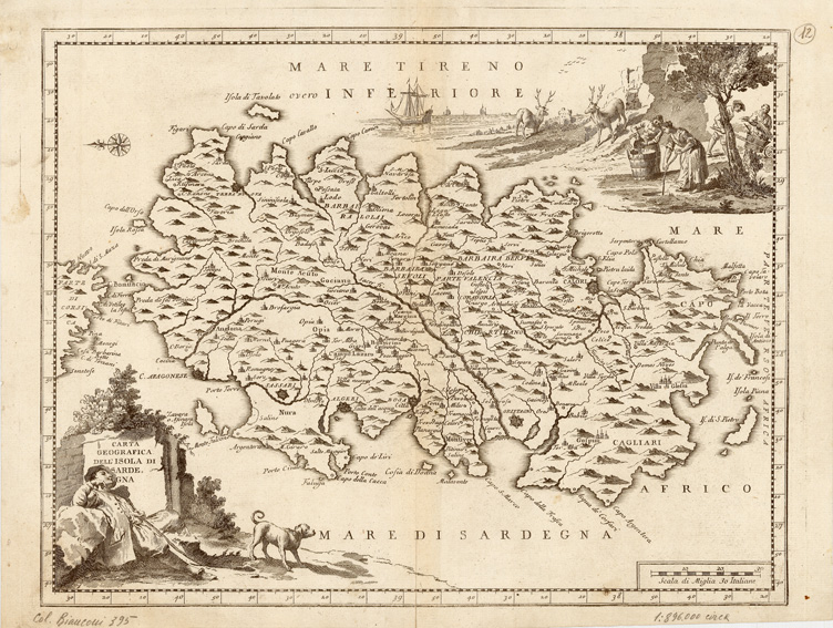 (N:8594) CARTE GEOGRAFICHE DI VARIE REGIONI D'ITALIA... - Tavola 12 - Carta geografica dell'Isola di Sardegna (B0008285) Carte e stampe antiche: riproduzione a colori su carta (formato A2)