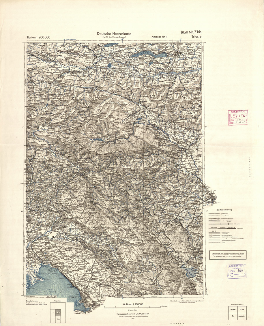 (N:9326) DEUTSCHE HEERESKARTE - ITALIEN - Foglio 7 bis - Trieste (B0008355) Carte e stampe antiche: riproduzione a colori su carta (formato A2)