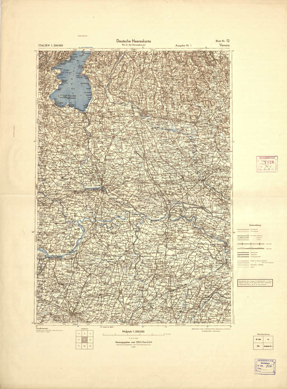 (N:9318) DEUTSCHE HEERESKARTE - ITALIEN - Foglio 12 - Verona (B0008356) Carte e stampe antiche: riproduzione a colori su carta (formato A2)