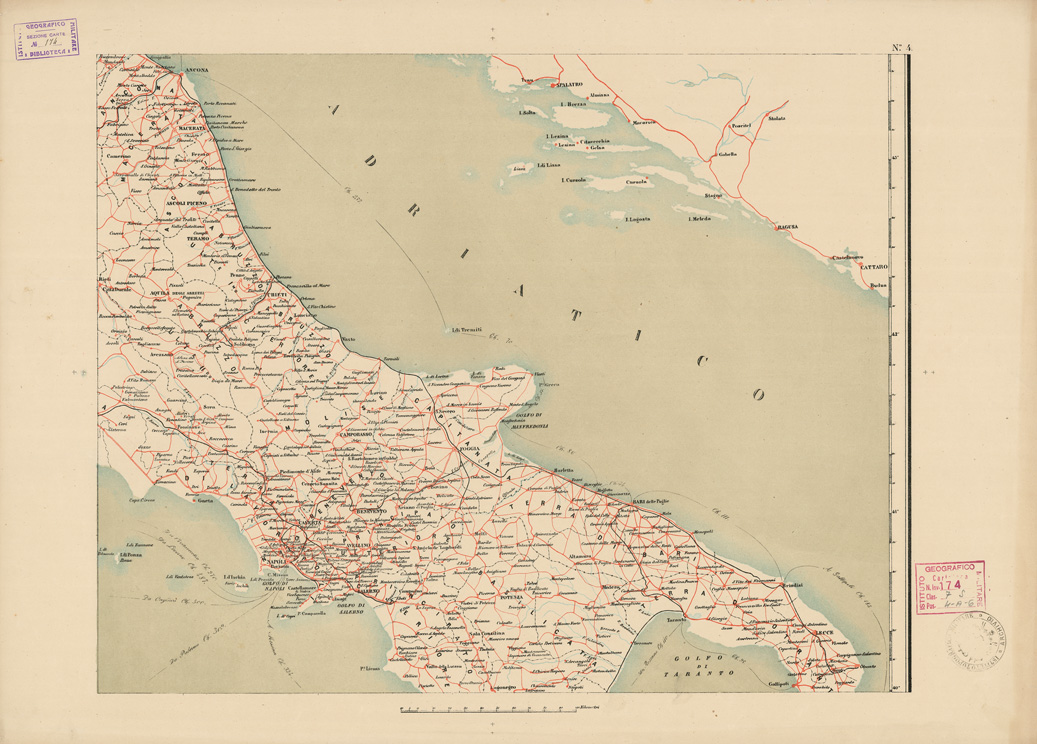 (N:5490) CARTA ITINERARIA DEL REGNO D'ITALIA A CORREDO DELL' ITINERARIO GENERALE (3^ EDIZIONE RIVEDUTA E CORRETTA). ISTITUTO TOPOGRAFICO MILITARE - Foglio 4 (B0008390) Carte e stampe antiche: riproduzione a colori su carta (formato A2)