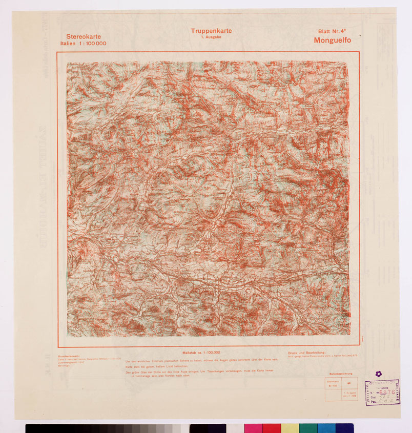 (N:8819) TRUPPENKARTE - STEREOKARTE - (CARTA STEREOSCOPICA PER USO MILITARE) - Foglio 4B - Monguelfo (B0008540) Carte e stampe antiche: riproduzione a colori su carta (formato A2)