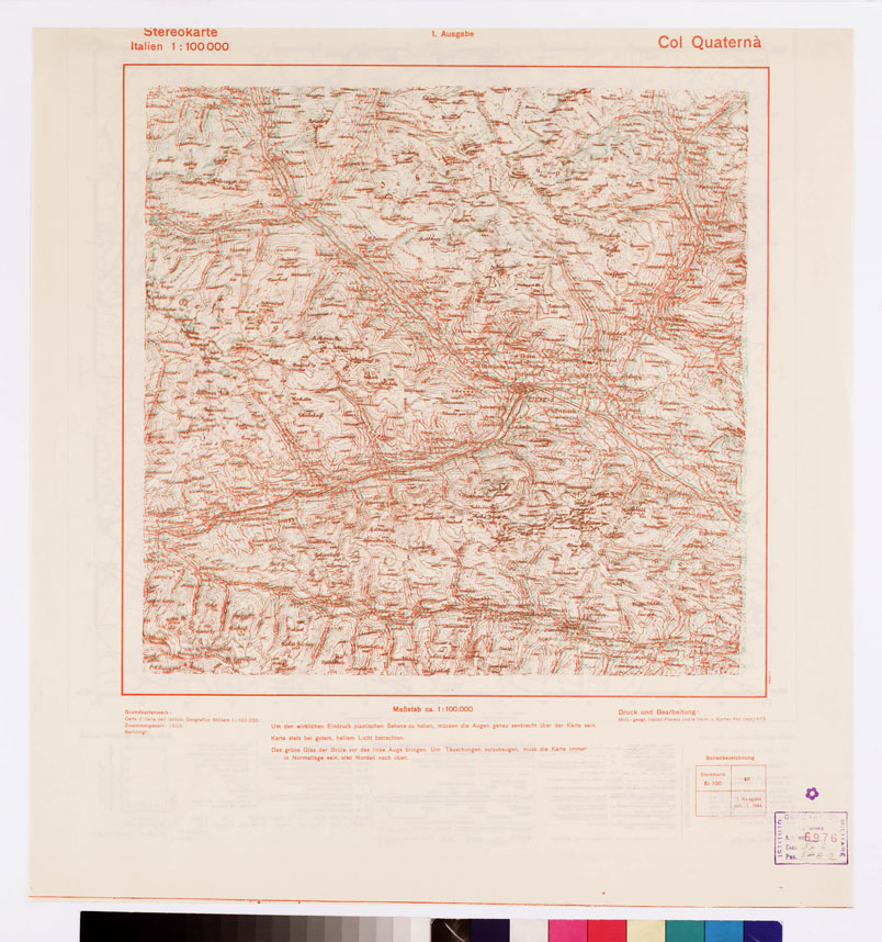 (N:13099) TRUPPENKARTE - STEREOKARTE - (CARTA STEREOSCOPICA PER USO MILITARE) - Foglio 4C - Col Quatern (B0008541) Carte e stampe antiche: riproduzione a colori su carta (formato A2)