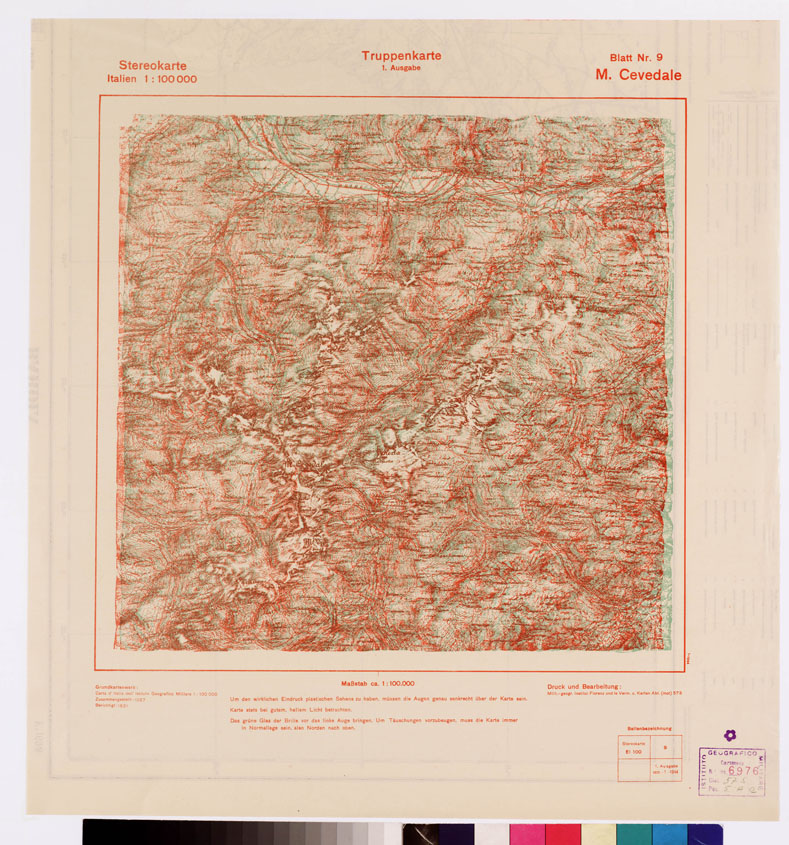 (N:12634) TRUPPENKARTE - STEREOKARTE - (CARTA STEREOSCOPICA PER USO MILITARE) - Foglio 9 - M. Cevedale (B0008546) Carte e stampe antiche: riproduzione a colori su carta (formato A2)