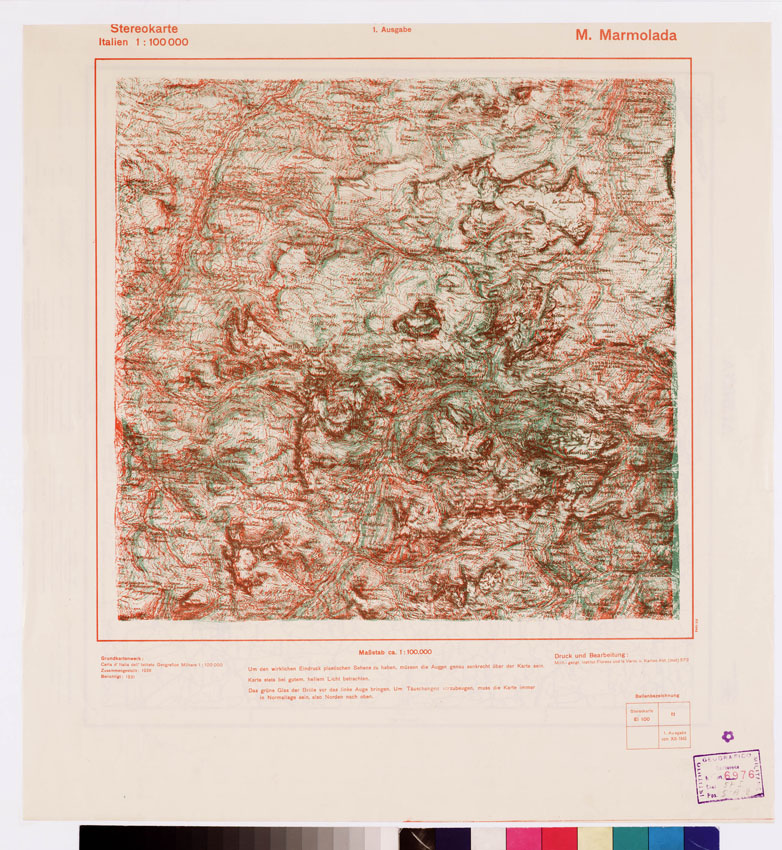 (N:13100) TRUPPENKARTE - STEREOKARTE - (CARTA STEREOSCOPICA PER USO MILITARE) - Foglio 11 - M. Marmolada (B0008548) Carte e stampe antiche: riproduzione a colori su carta (formato A2)