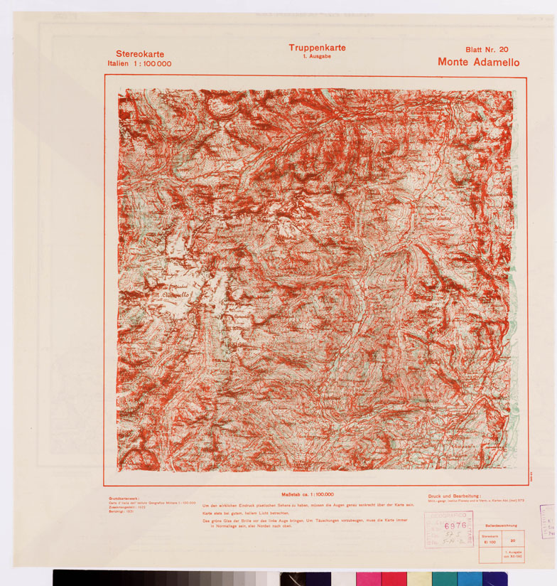 (N:8840) TRUPPENKARTE - STEREOKARTE - (CARTA STEREOSCOPICA PER USO MILITARE) - Foglio 20 - Monte Adamello (B0008556) Carte e stampe antiche: riproduzione a colori su carta (formato A2)