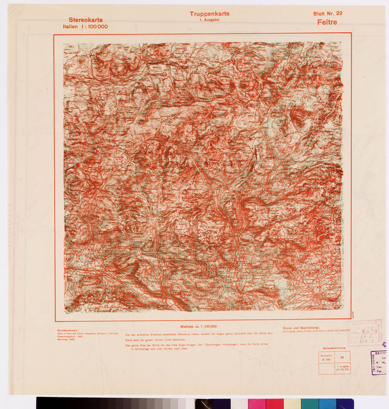 (N:8838) TRUPPENKARTE - STEREOKARTE - (CARTA STEREOSCOPICA PER USO MILITARE) - Foglio 22 - Feltre (B0008558) Carte e stampe antiche: riproduzione a colori su carta (formato A2)