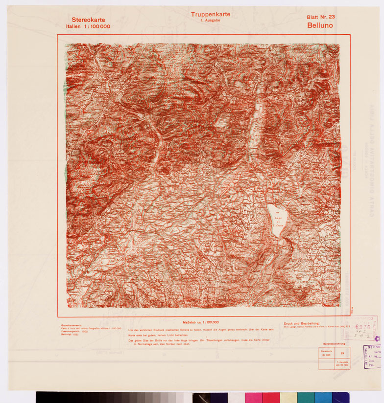 (N:8837) TRUPPENKARTE - STEREOKARTE - (CARTA STEREOSCOPICA PER USO MILITARE) - Foglio 23 - Belluno (B0008559) Carte e stampe antiche: riproduzione a colori su carta (formato A2)