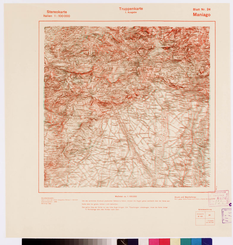 (N:8836) TRUPPENKARTE - STEREOKARTE - (CARTA STEREOSCOPICA PER USO MILITARE) - Foglio 24 - Maniago (B0008560) Carte e stampe antiche: riproduzione a colori su carta (formato A2)