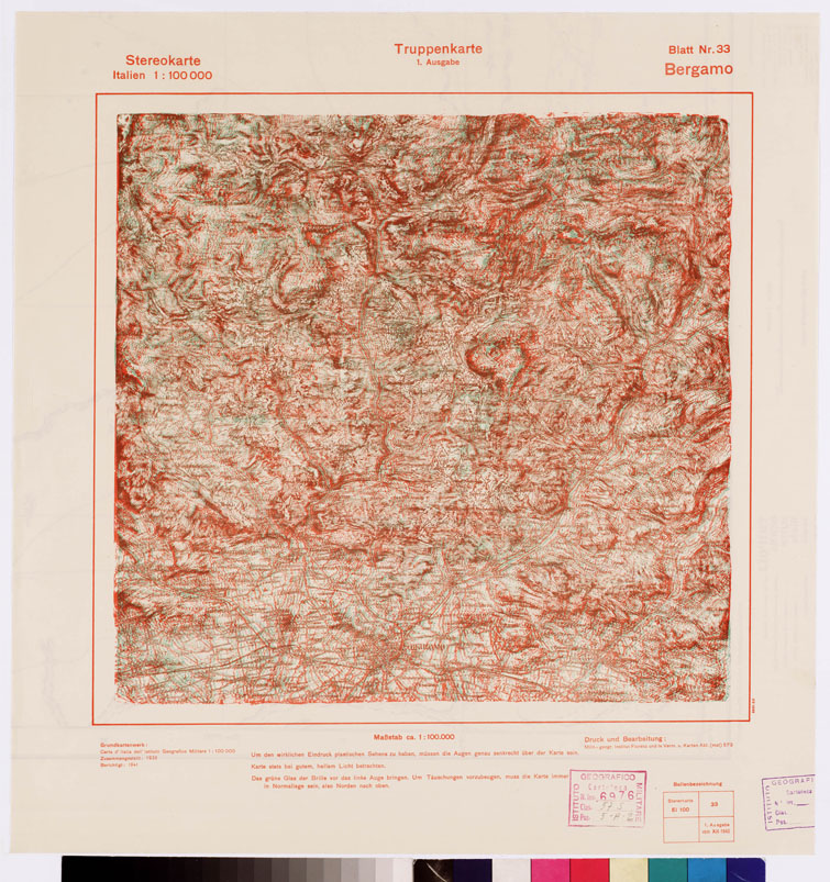 (N:8827) TRUPPENKARTE - STEREOKARTE - (CARTA STEREOSCOPICA PER USO MILITARE) - Foglio 33 - Bergamo (B0008568) Carte e stampe antiche: riproduzione a colori su carta (formato A2)
