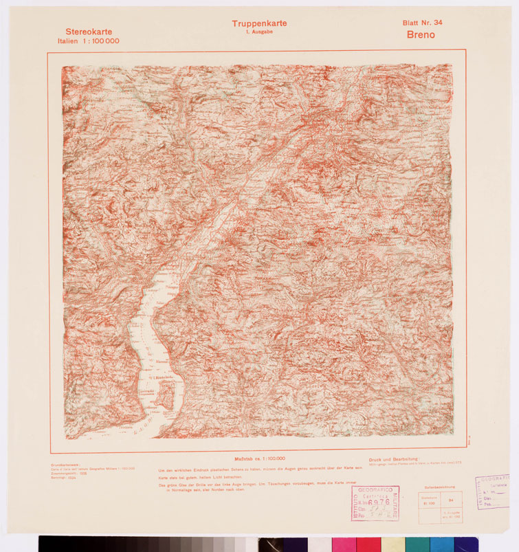 (N:8826) TRUPPENKARTE - STEREOKARTE - (CARTA STEREOSCOPICA PER USO MILITARE) - Foglio 34 - Breno (B0008569) Carte e stampe antiche: riproduzione a colori su carta (formato A2)