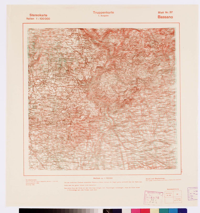 (N:8823) TRUPPENKARTE - STEREOKARTE - (CARTA STEREOSCOPICA PER USO MILITARE) - Foglio 37 - Bassano (B0008572) Carte e stampe antiche: riproduzione a colori su carta (formato A2)