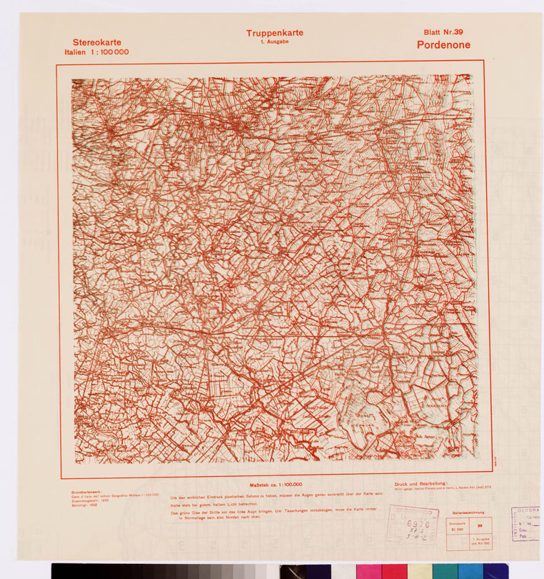 (N:8821) TRUPPENKARTE - STEREOKARTE - (CARTA STEREOSCOPICA PER USO MILITARE) - Foglio 39 - Pordenone (B0008574) Carte e stampe antiche: riproduzione a colori su carta (formato A2)