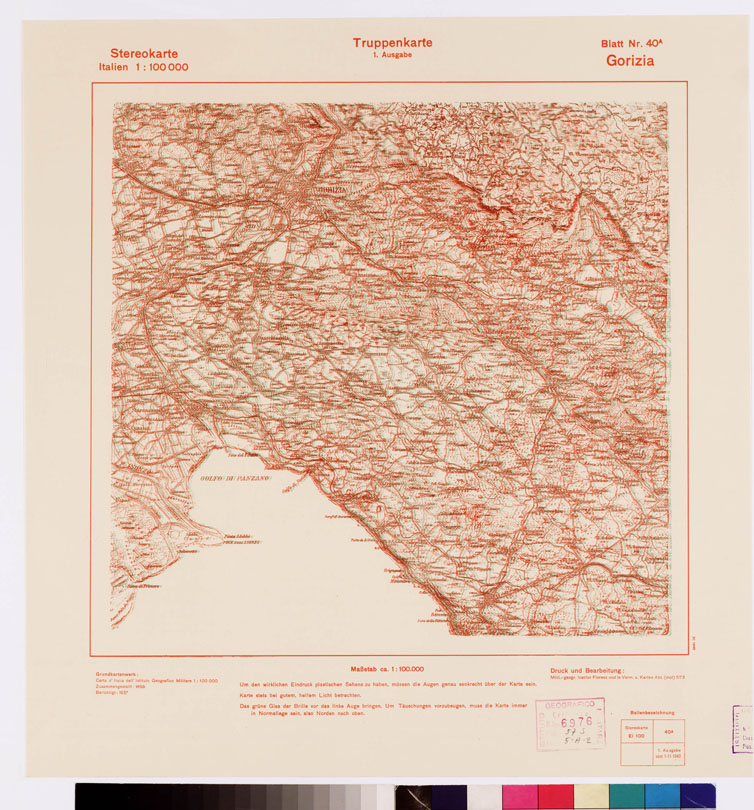 (N:8817) TRUPPENKARTE - STEREOKARTE - (CARTA STEREOSCOPICA PER USO MILITARE) - Foglio 40A - Gorizia (B0008576) Carte e stampe antiche: riproduzione a colori su carta (formato A2)