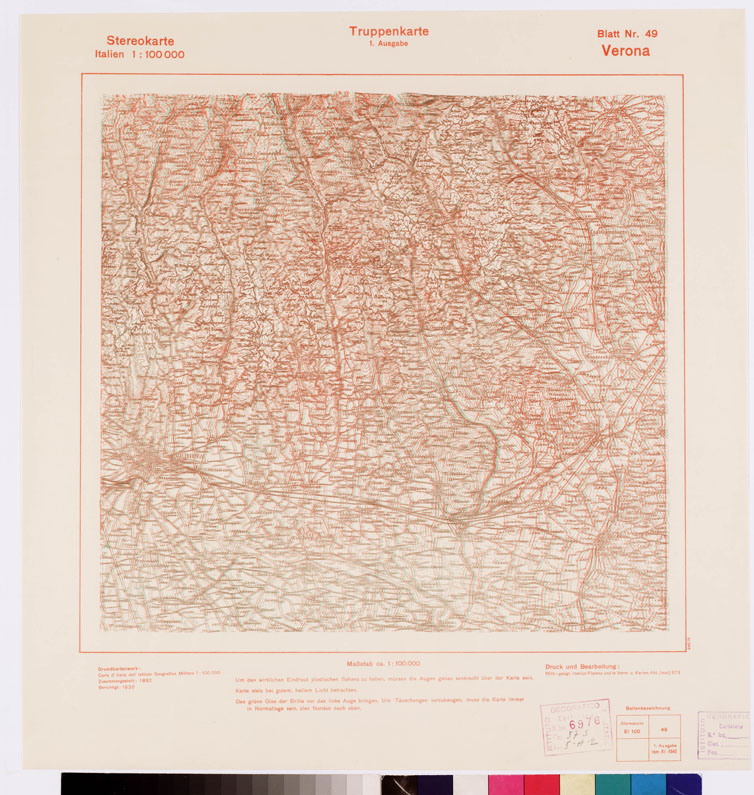 (N:8808) TRUPPENKARTE - STEREOKARTE - (CARTA STEREOSCOPICA PER USO MILITARE) - Foglio 49 - Verona (B0008584) Carte e stampe antiche: riproduzione a colori su carta (formato A2)