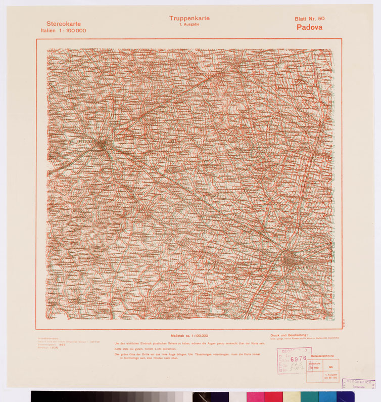 (N:8806) TRUPPENKARTE - STEREOKARTE - (CARTA STEREOSCOPICA PER USO MILITARE) - Foglio 50 - Padova (B0008585) Carte e stampe antiche: riproduzione a colori su carta (formato A2)
