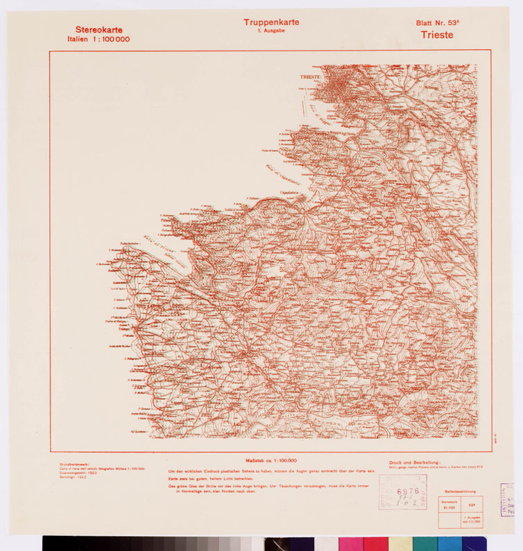 (N:8805) TRUPPENKARTE - STEREOKARTE - (CARTA STEREOSCOPICA PER USO MILITARE) - Foglio 53A - Trieste (B0008586) Carte e stampe antiche: riproduzione a colori su carta (formato A2)