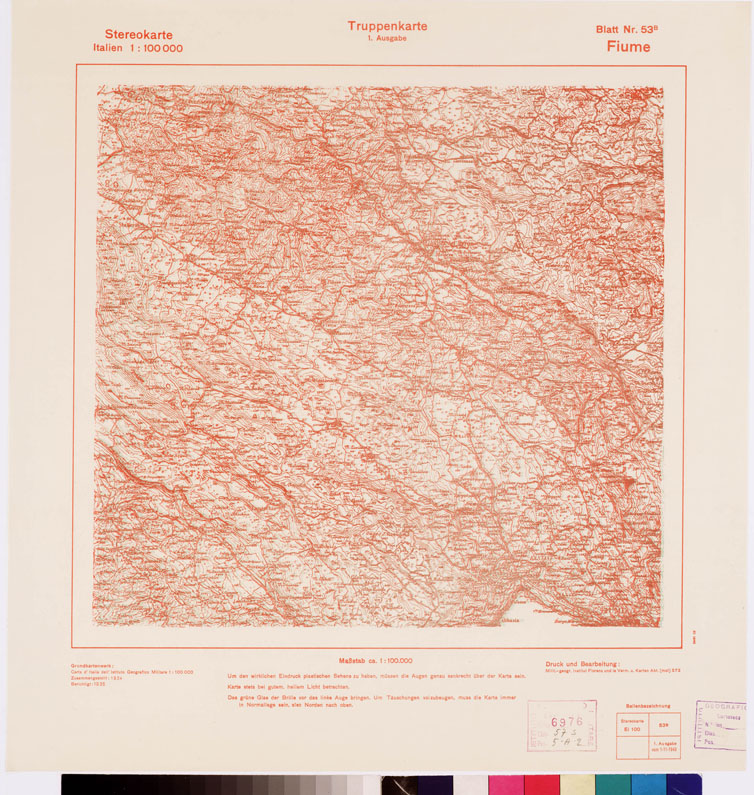 (N:8804) TRUPPENKARTE - STEREOKARTE - (CARTA STEREOSCOPICA PER USO MILITARE) - Foglio 53B - Fiume (B0008587) Carte e stampe antiche: riproduzione a colori su carta (formato A2)