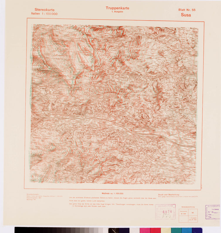 (N:8802) TRUPPENKARTE - STEREOKARTE - (CARTA STEREOSCOPICA PER USO MILITARE) - Foglio 55 - Susa (B0008589) Carte e stampe antiche: riproduzione a colori su carta (formato A2)