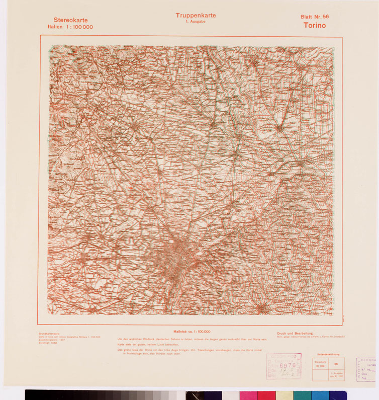 (N:8801) TRUPPENKARTE - STEREOKARTE - (CARTA STEREOSCOPICA PER USO MILITARE) - Foglio 56 - Torino (B0008590) Carte e stampe antiche: riproduzione a colori su carta (formato A2)