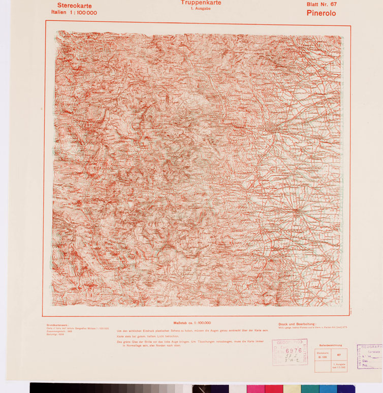 (N:8795) TRUPPENKARTE - STEREOKARTE - (CARTA STEREOSCOPICA PER USO MILITARE) - Foglio 67 - Pinerolo (B0008595) Carte e stampe antiche: riproduzione a colori su carta (formato A2)