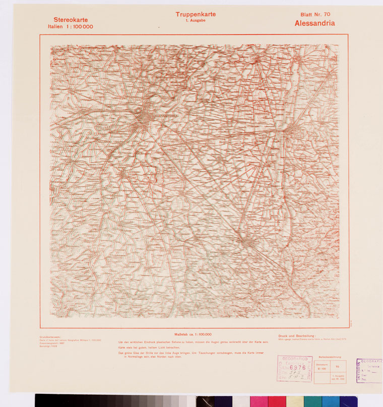 (N:8696) TRUPPENKARTE - STEREOKARTE - (CARTA STEREOSCOPICA PER USO MILITARE) - Foglio 70 - Alessandria (B0008598) Carte e stampe antiche: riproduzione a colori su carta (formato A2)