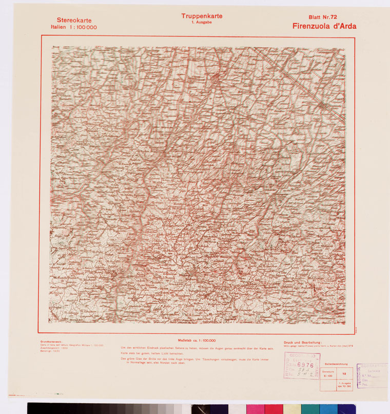 (N:8694) TRUPPENKARTE - STEREOKARTE - (CARTA STEREOSCOPICA PER USO MILITARE) - Foglio 72 - Firenzuola d'Arda (B0008600) Carte e stampe antiche: riproduzione a colori su carta (formato A2)