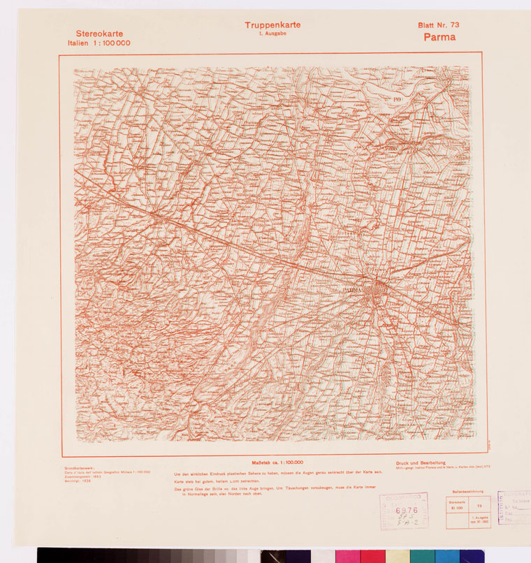 (N:8656) TRUPPENKARTE - STEREOKARTE - (CARTA STEREOSCOPICA PER USO MILITARE) - Foglio 73 - Parma (B0008601) Carte e stampe antiche: riproduzione a colori su carta (formato A2)