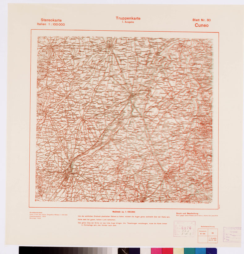 (N:10484) TRUPPENKARTE - STEREOKARTE - (CARTA STEREOSCOPICA PER USO MILITARE) - Foglio 80 - Cuneo (B0008607) Carte e stampe antiche: riproduzione a colori su carta (formato A2)