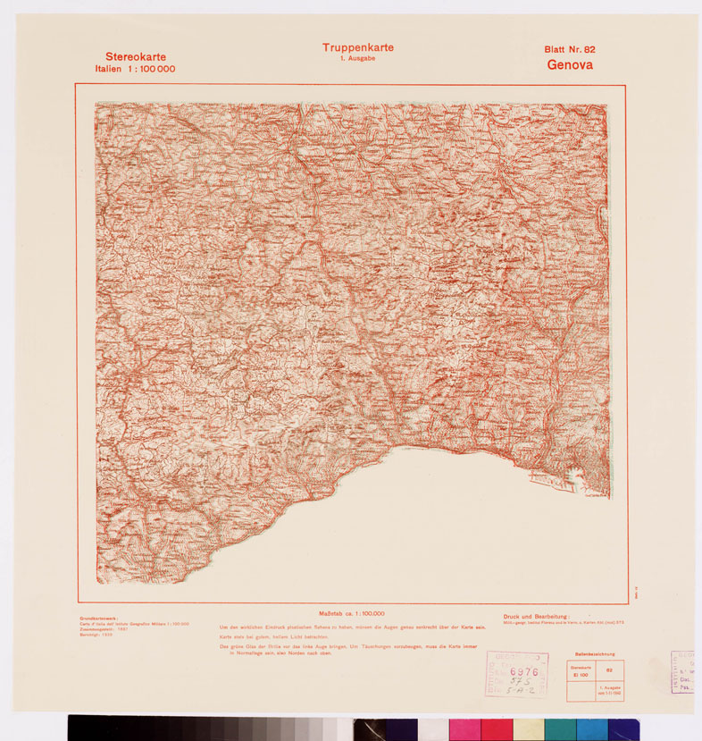 (N:10486) TRUPPENKARTE - STEREOKARTE - (CARTA STEREOSCOPICA PER USO MILITARE) - Foglio 82 - Genova (B0008609) Carte e stampe antiche: riproduzione a colori su carta (formato A2)