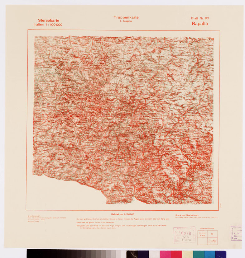 (N:10662) TRUPPENKARTE - STEREOKARTE - (CARTA STEREOSCOPICA PER USO MILITARE) - Foglio 83 - Rapallo (B0008610) Carte e stampe antiche: riproduzione a colori su carta (formato A2)