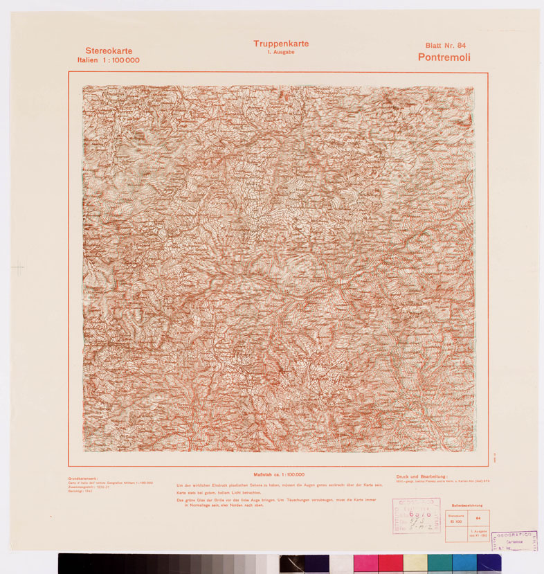 (N:10665) TRUPPENKARTE - STEREOKARTE - (CARTA STEREOSCOPICA PER USO MILITARE) - Foglio 84 - Pontremoli (B0008611) Carte e stampe antiche: riproduzione a colori su carta (formato A2)