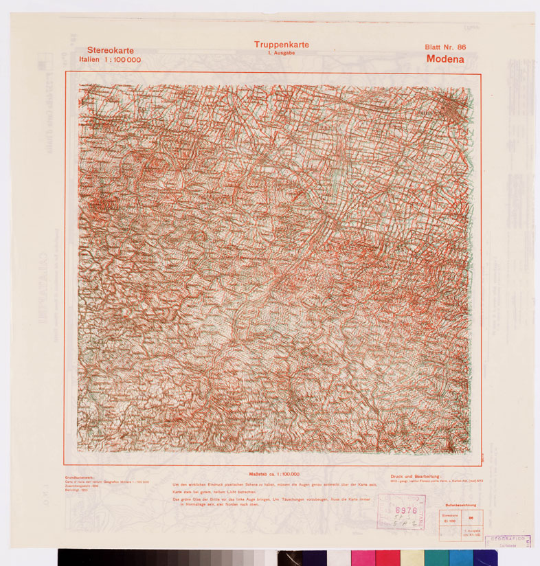 (N:11402) TRUPPENKARTE - STEREOKARTE - (CARTA STEREOSCOPICA PER USO MILITARE) - Foglio 86 - Modena (B0008613) Carte e stampe antiche: riproduzione a colori su carta (formato A2)