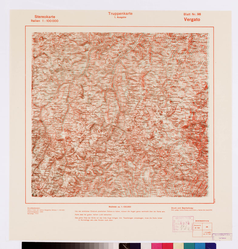 (N:13073) TRUPPENKARTE - STEREOKARTE - (CARTA STEREOSCOPICA PER USO MILITARE) - Foglio 98 - Vergato (B0008626) Carte e stampe antiche: riproduzione a colori su carta (formato A2)