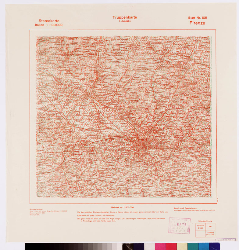 (N:9496) TRUPPENKARTE - STEREOKARTE - (CARTA STEREOSCOPICA PER USO MILITARE) - Foglio 106 - Firenze (B0008632) Carte e stampe antiche: riproduzione a colori su carta (formato A2)