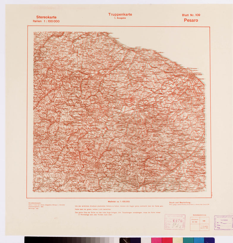 (N:9493) TRUPPENKARTE - STEREOKARTE - (CARTA STEREOSCOPICA PER USO MILITARE) - Foglio 109 - Pesaro (B0008635) Carte e stampe antiche: riproduzione a colori su carta (formato A2)
