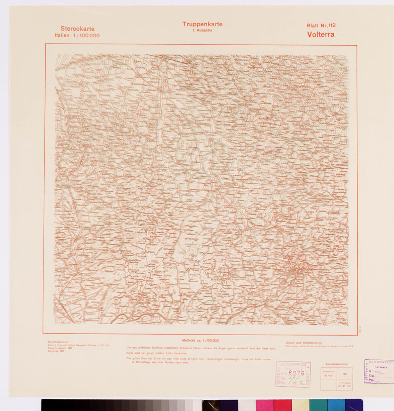 (N:9490) TRUPPENKARTE - STEREOKARTE - (CARTA STEREOSCOPICA PER USO MILITARE) - Foglio 112 - Volterra (B0008638) Carte e stampe antiche: riproduzione a colori su carta (formato A2)