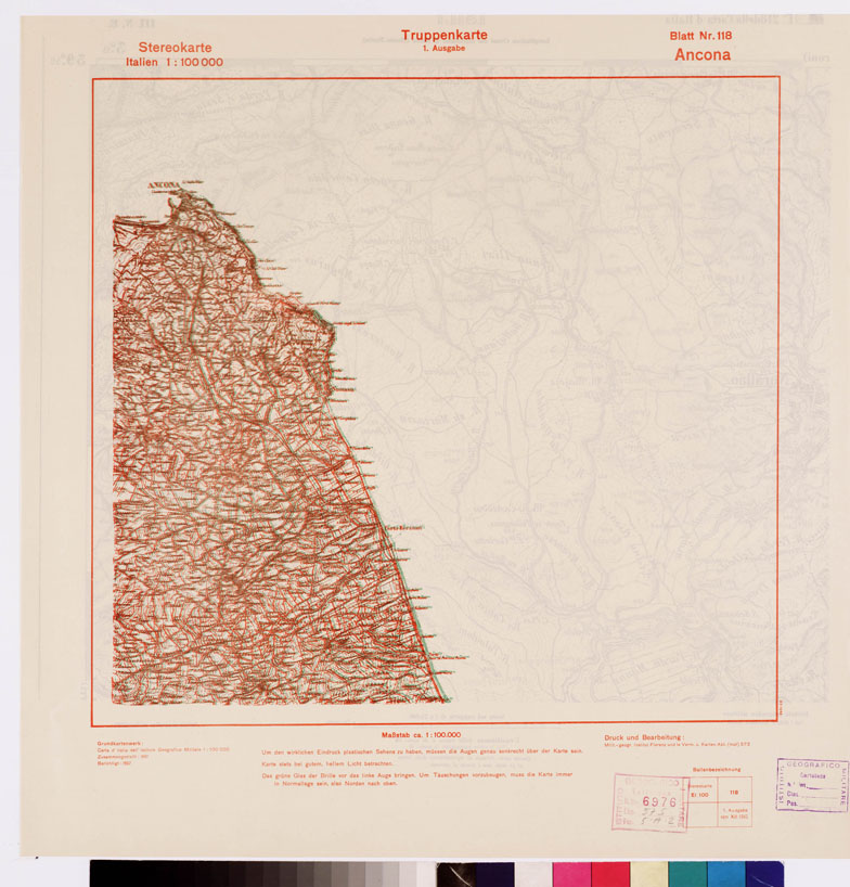(N:9358) TRUPPENKARTE - STEREOKARTE - (CARTA STEREOSCOPICA PER USO MILITARE) - Foglio 118 - Ancona (B0008644) Carte e stampe antiche: riproduzione a colori su carta (formato A2)