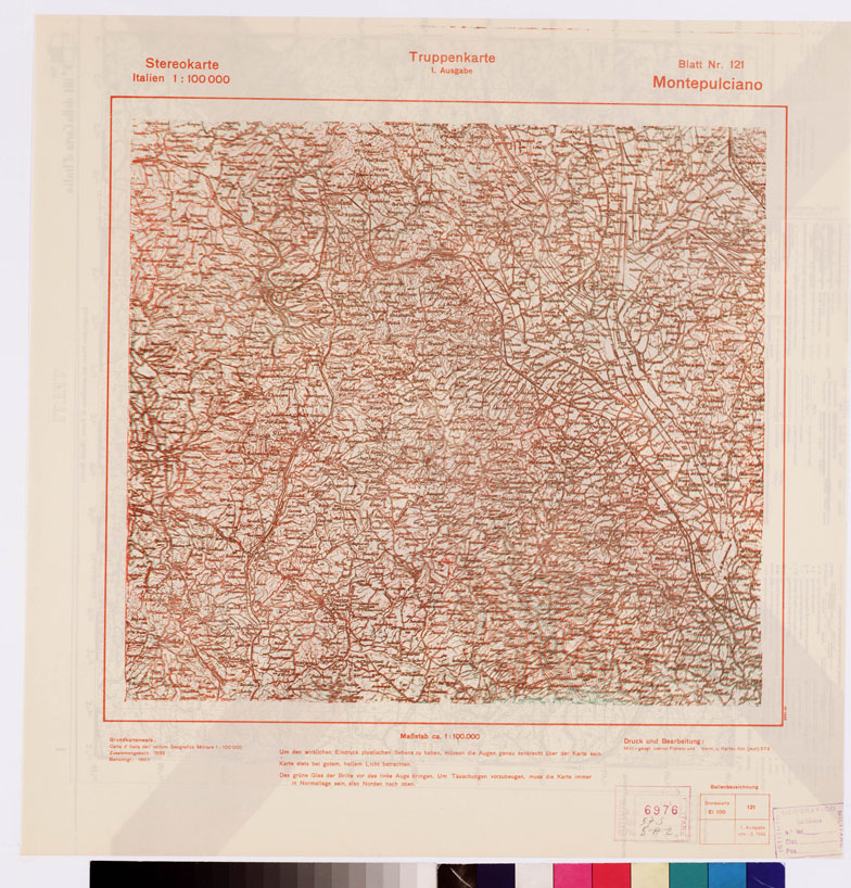 (N:9356) TRUPPENKARTE - STEREOKARTE - (CARTA STEREOSCOPICA PER USO MILITARE) - Foglio 121 - Montepulciano (B0008646) Carte e stampe antiche: riproduzione a colori su carta (formato A2)