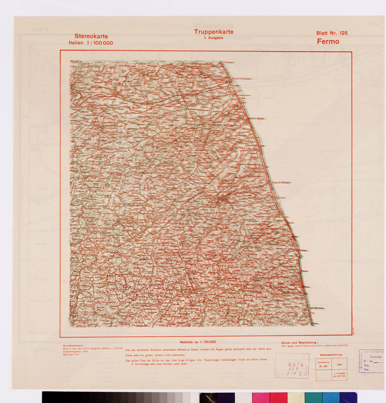 (N:9352) TRUPPENKARTE - STEREOKARTE - (CARTA STEREOSCOPICA PER USO MILITARE) - Foglio 125 - Fermo (B0008650) Carte e stampe antiche: riproduzione a colori su carta (formato A2)