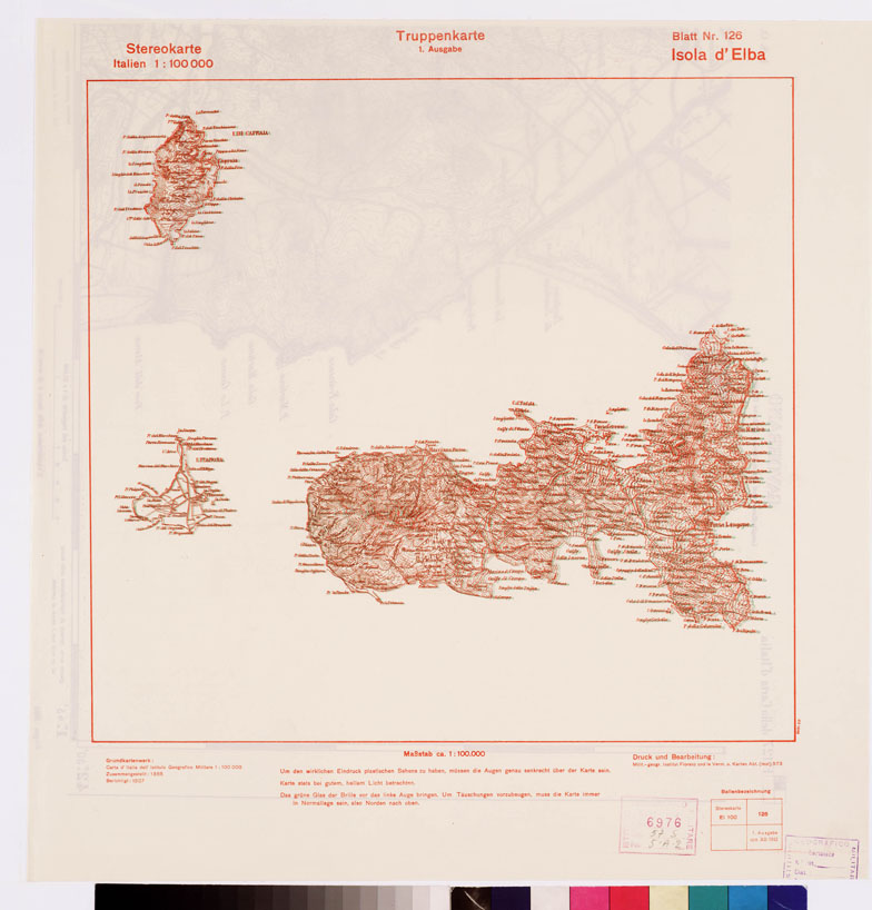 (N:9351) TRUPPENKARTE - STEREOKARTE - (CARTA STEREOSCOPICA PER USO MILITARE) - Foglio 126 - Isola d'Elba (B0008651) Carte e stampe antiche: riproduzione a colori su carta (formato A2)