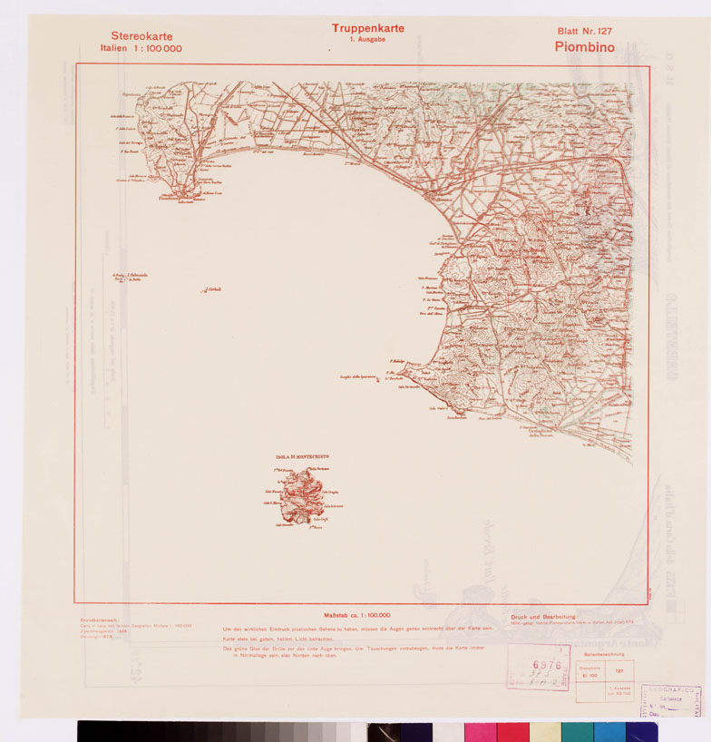 (N:9350) TRUPPENKARTE - STEREOKARTE - (CARTA STEREOSCOPICA PER USO MILITARE) - Foglio 127 - Piombino (B0008652) Carte e stampe antiche: riproduzione a colori su carta (formato A2)