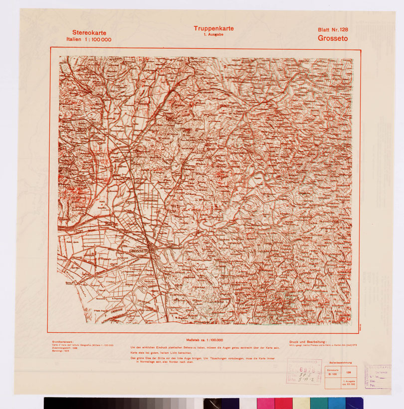 (N:9281) TRUPPENKARTE - STEREOKARTE - (CARTA STEREOSCOPICA PER USO MILITARE) - Foglio 128 - Grosseto (B0008653) Carte e stampe antiche: riproduzione a colori su carta (formato A2)